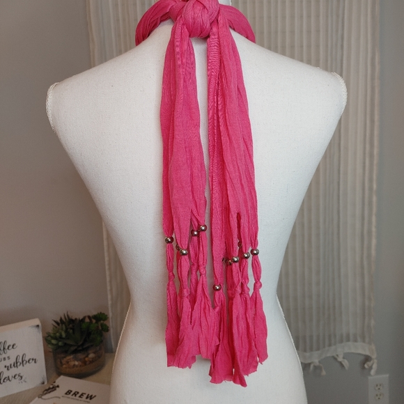 PINK JEWELRY BEADED FRINGE SCARF - Picture 5 of 6